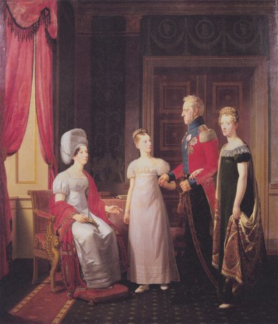 Federico VI e la regina Maria con le principesse Carolina e Vilhelmine da Christoffer Wilhelm Eckersberg